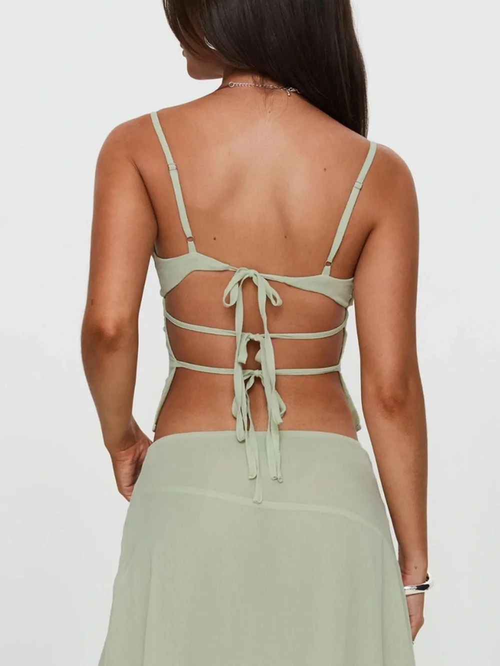 Princess Polly Sage Green Embroidered Spaghetti Strap Skirt Set - Picture 9 of 9